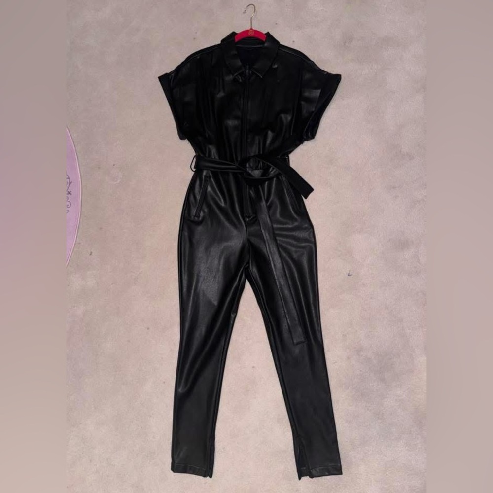 NBD Black Vegan Leather Jumpsuit Size Small